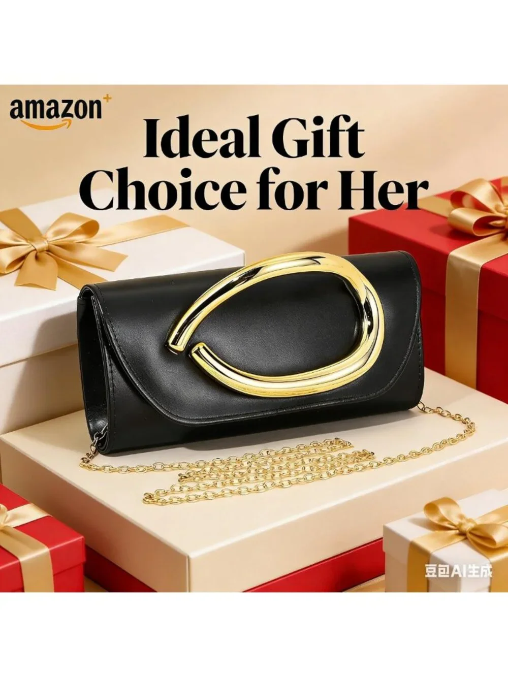 Chic PU Leather Evening Clutch Purse with Detachable Chain & Metal Handle